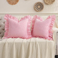2 Pack Pink/White Plaid Ruffled Checkered Throw Pillow Cover 20 x20 inches by Qilunn