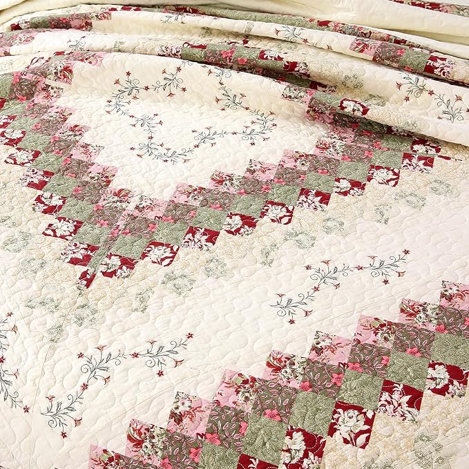 ROOMLIFE Quilt Set King Size 3D Floral Embroidery Pattern 3-Piece Cotton - Image 3