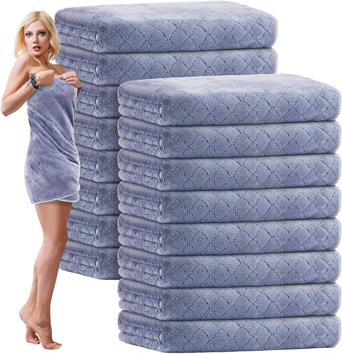SmoothNovelty 16 Pack Microfiber Bath Towels Bulk 27'' x 60'' Oversized Size by SmoothNovelty