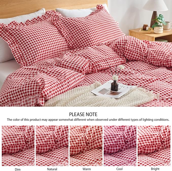 Gingham Duvet Cover Full Size, 3 Pieces Soft Breathable Microfiber Plaid - Image 5