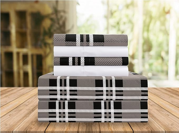 Elegant Comfort Luxury Soft Bed Sheets Plaid Pattern by ELEGANTCOMFORT