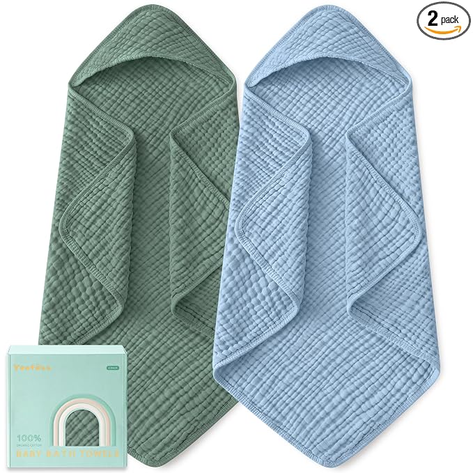 Yoofoss Hooded Baby Towels for Newborn 2 Pack 100% Muslin Organic Cotton Baby by YOOFOSS