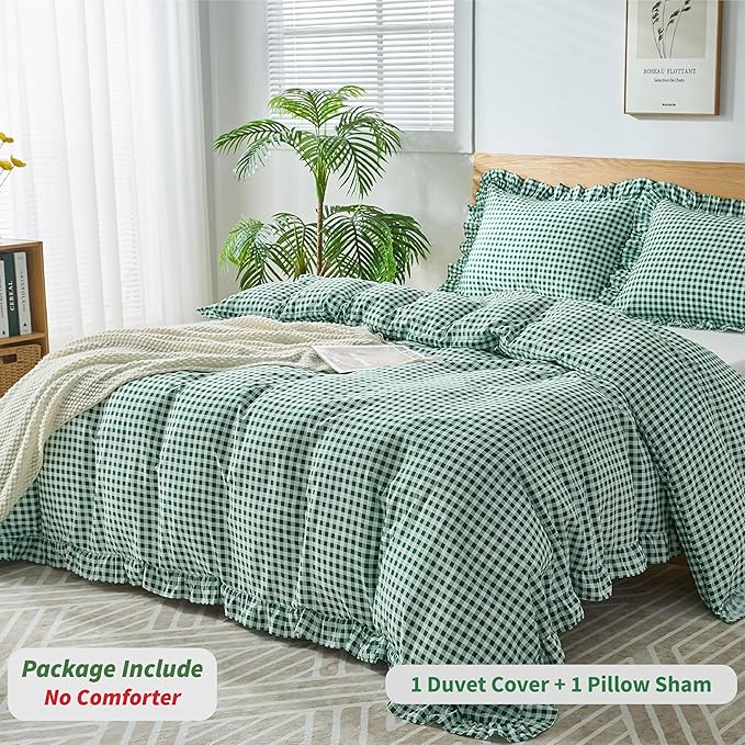 Gingham Duvet Cover Twin Size, 2 Pieces Soft Breathable Microfiber Plaid - Image 3