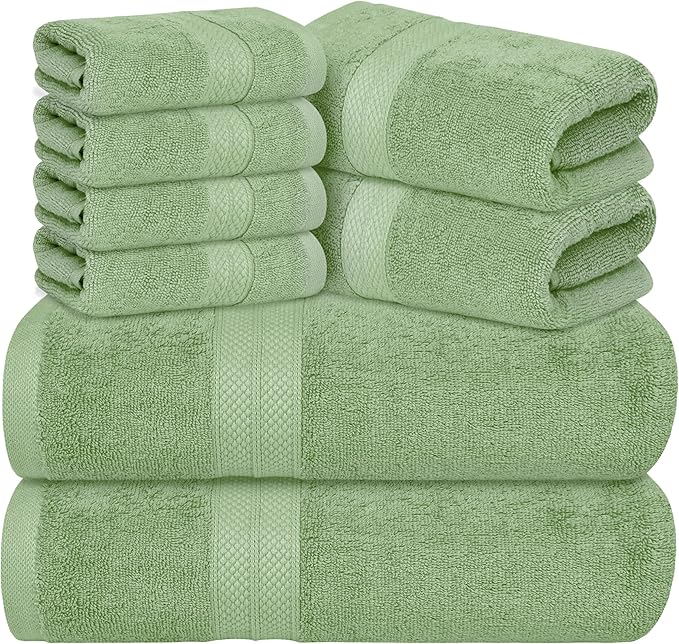 Avalon Towels Luxury 8 Piece Sage Green Towels Set, 2 Bath Towels, 2 Hand by AvalonTowels