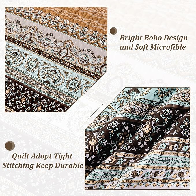 WONGS BEDDING Boho Fall Queen Quilt Set, Lightweight Microfiber Bed Decor - Image 5