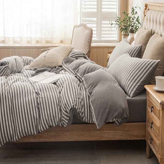 PURE ERA Jersey Knit Duvet Cover Set 100% T-Shirt Heather Cotton Super Soft - Image 2