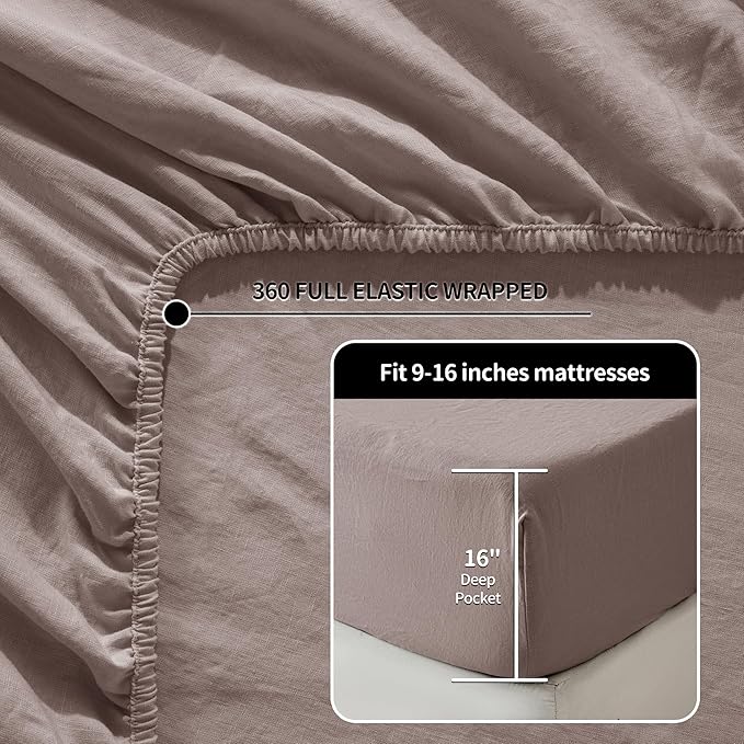 LBRO2M 100% Pure Linen Sheet Set Deep Pocket Up to 16" Bed Sheets Sets - Image 2