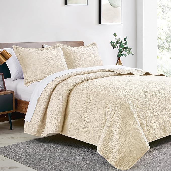 Love's cabin Oversized King Size Quilt Bedding Set Beige Bedspreads - Image 2