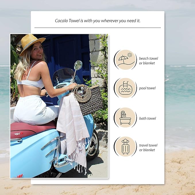 Cacala Lightweight and Thin Turkish Beach Towel 100% Cotton Sand-Free and - Image 6
