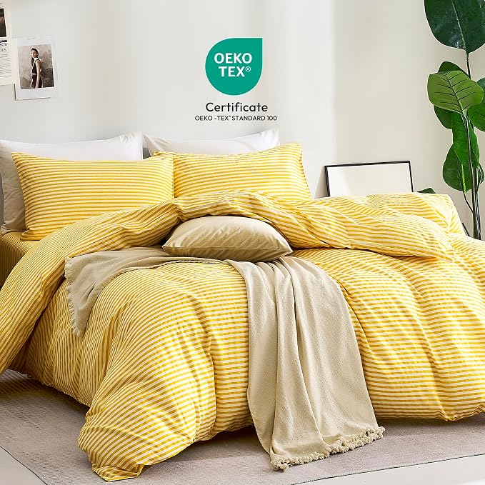 JELLYMONI 100% Natural Cotton 3pcs Striped Duvet Cover Sets, - Image 2