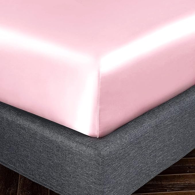 Homiest Blush Pink Satin Fitted Sheet King Size, Deep Pocket, Luxury & Ultra - Image 3