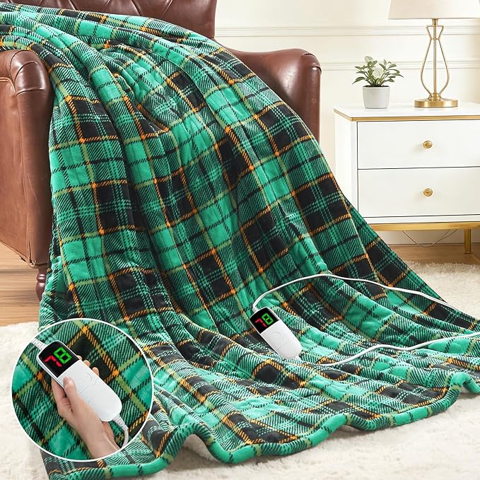Green Heated Blanket Electric Twin Size 62X84, Christmas Heating Blanket by OCTROT
