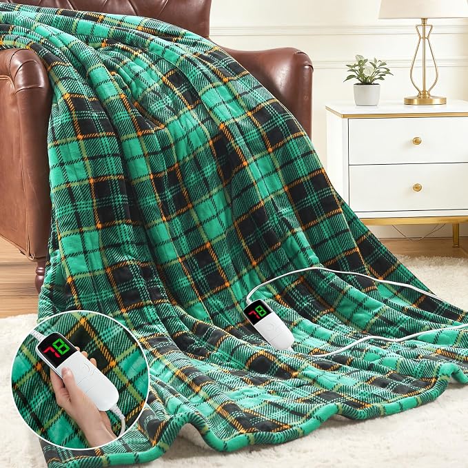 Green Heated Blanket Electric Throw 50X60, Heating Blanket by OCTROT