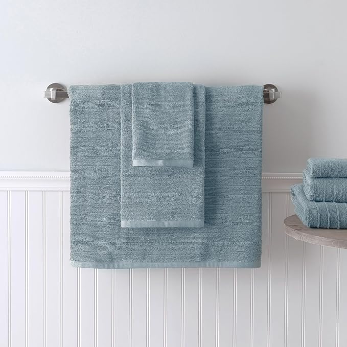 Welhome James 100% Cotton Textured Stripe Towel Set - Image 6