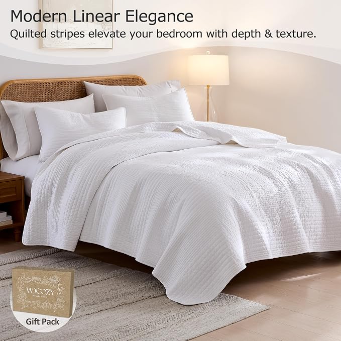 palassio Striped White 100% Cotton Quilt Twin Size Bedding Sets, Lightweight - Image 2