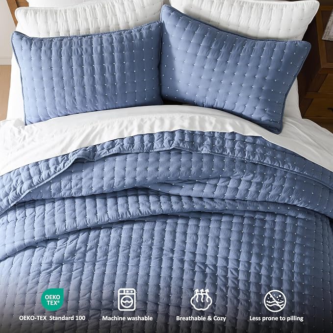 WDCOZY Blue California Cal King Size Quilt Bedding Sets - Image 7