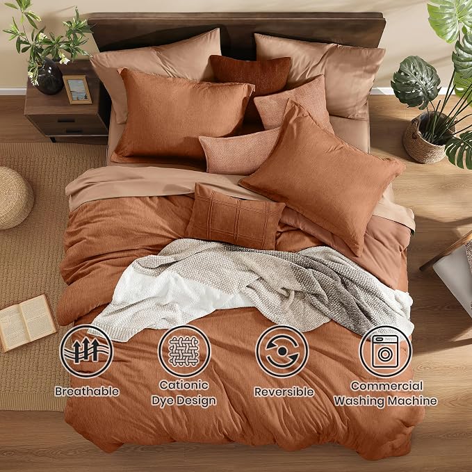 Monbix Super King Plus Comforter Set, Autumn Leaf Cationic Dyeing Bedding Set - Image 2