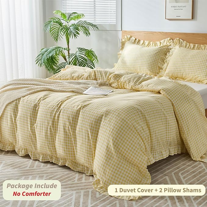 Gingham Duvet Cover King Size, 3 Pieces Soft Breathable Microfiber Plaid - Image 3
