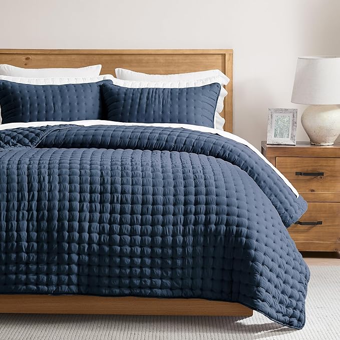 WDCOZY Navy Blue Oversized California King Size Quilt Bedding Sets by WDCOZY