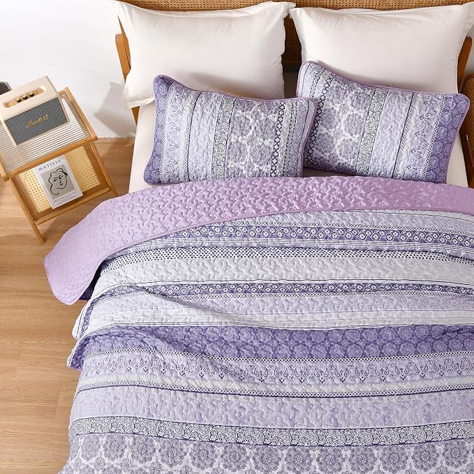 WONGS BEDDING Boho Quilt Set Queen Size, Lightweight Bedspread Coverlet Bedding - Image 5