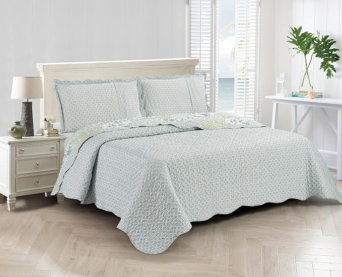 Brilliant Sunshine Multi Blue and Beige Floral Patchwork, 3-Piece Quilt Set - Image 5