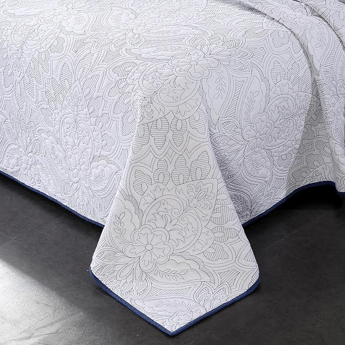 ROOMLIFE Quilt Set Full Size 3D Floral Campanula Embroidery Pattern 3-Piece - Image 2