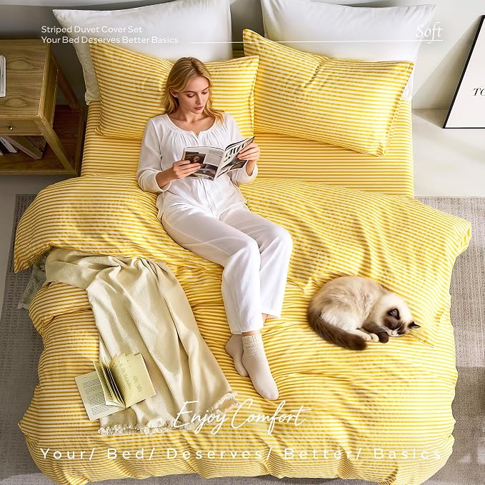 JELLYMONI 100% Natural Cotton 2pcs Striped Duvet Cover Sets, - Image 6