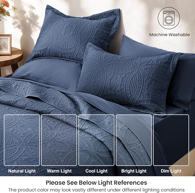 Love's cabin King Quilt Set Navy, Bed in a Bag King Size Bedding 7 Pieces - Image 6