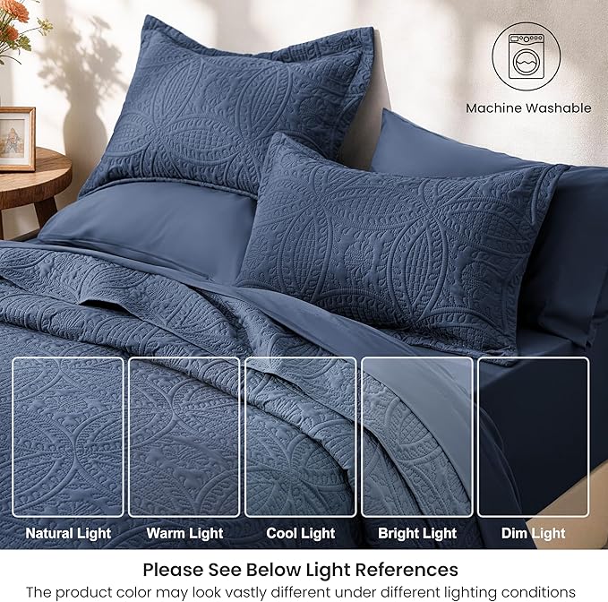 Love's cabin Queen Quilt Set Navy, Bed in a Bag Queen Size Bedding 7 Pieces - Image 6
