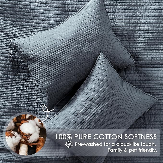 PALASSIO Striped Blue Grey 100% Cotton Quilt California Cal King Size Bedding - Image 4
