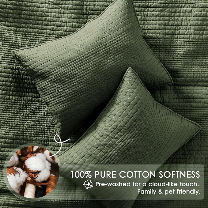palassio Striped Olive Green 100% Cotton Quilt Twin Size Bedding Sets, - Image 4