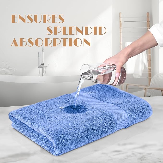 White Classic Light Blue Bath Towels 27x54 Inch, Cotton Towel Set - Image 5