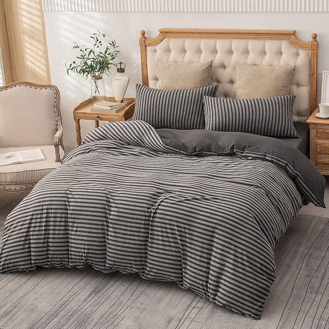 PURE ERA Jersey Knit Duvet Cover Set 100% T-Shirt Heather Cotton Super Soft - Image 5