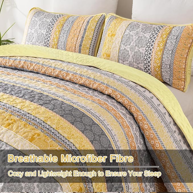 WONGS BEDDING Boho Quilt Set Queen Size, Lightweight Bedspread Coverlet Bedding - Image 6