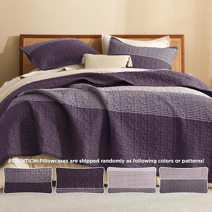 Litanika California King Quilt Set Purple and Grey - Image 5