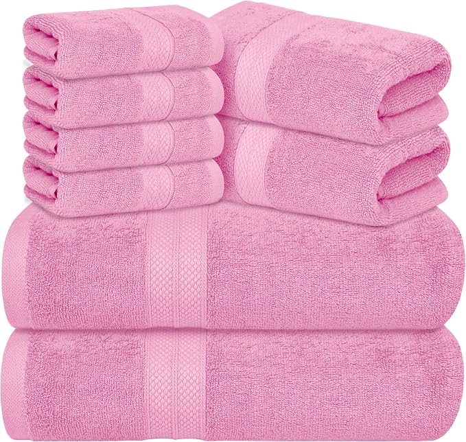 Avalon Towels Luxury 8 Piece Pink Towels Set, 2 Bath Towels, 2 Hand Towels and by AvalonTowels