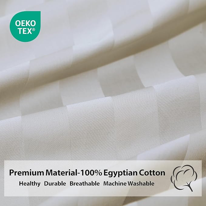 Queen Size Striped Fitted Sheet Only Light Beige Color, 100% Egyptian Cotton - Image 4