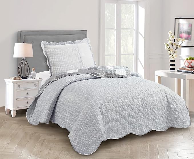 Brilliant Sunshine Grey Heart Love, Floral and Lace Patchwork, 2-Piece Quilt Set - Image 6