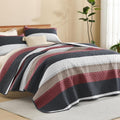 Litanika Quilt Queen Size Black and Red, Stripe Patchwork Summer Bedspread by Litanika
