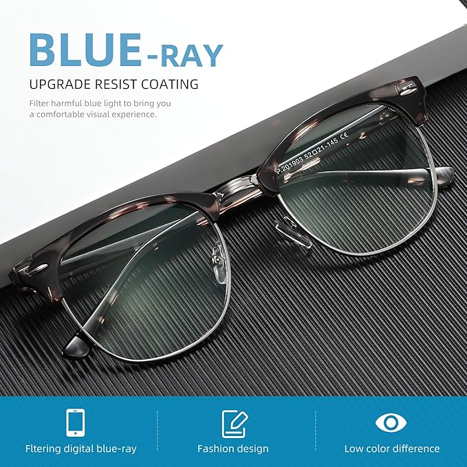Blue Light Blocking Glasses Vintage Half Frame UV Clear Lens Anti Eyestrain - Image 2