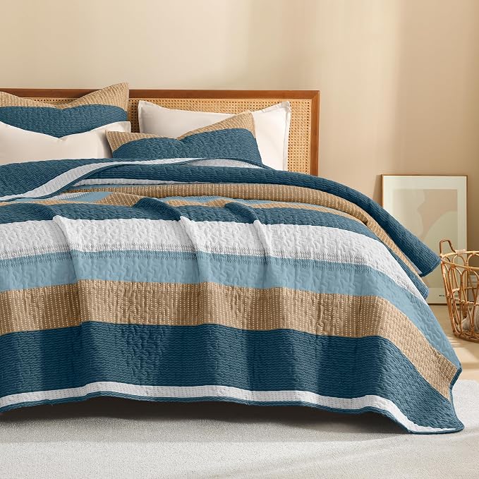 Litanika Quilt Queen Size FBird, Stripe Patchwork Summer Bedspread Coverlet 3 - Image 8