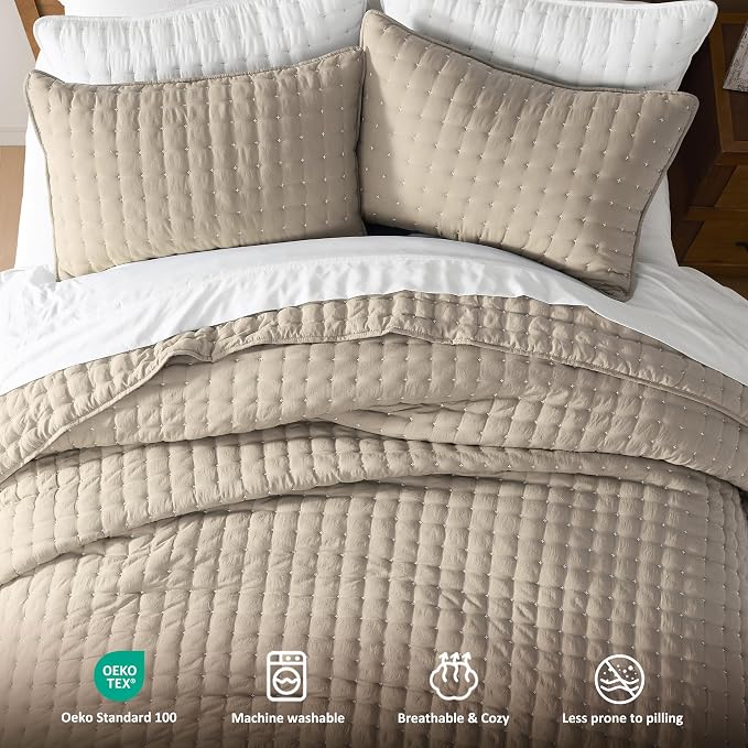 WDCOZY Beige California Cal King Size Quilt Bedding Sets - Image 7