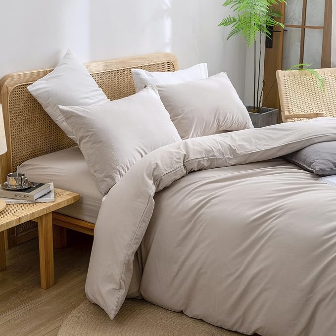 BESTOUCH Duvet Cover Set 100% Washed Cotton Linen Feel Super Soft Comfortable - Image 2