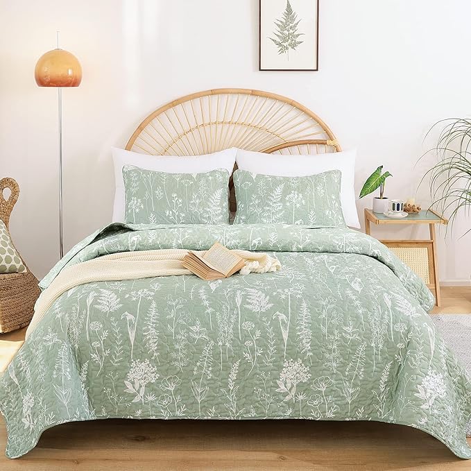 JANZAA Twin Quilt Sage Green Quilt Bed Spread Boho Quilt - Image 5
