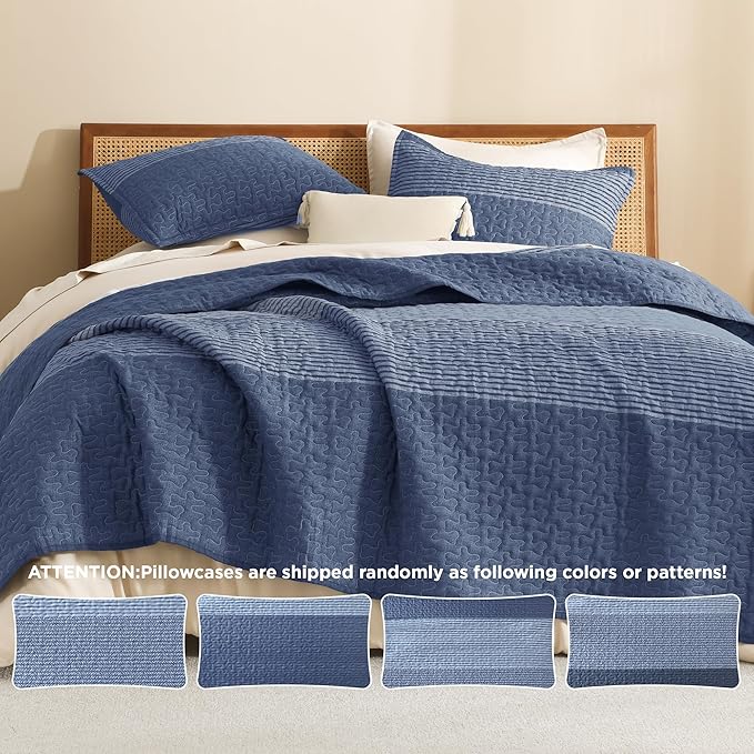 Litanika Quilt Queen Size Sapphire Blue, Stripe Patchwork Summer Bedspread - Image 5