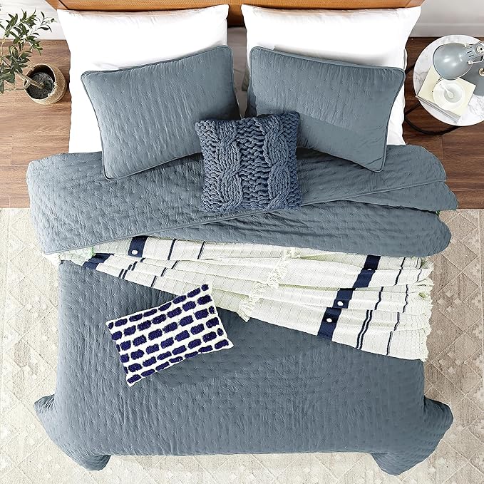 ROARINGWILD Dusty Blue King Size Quilt Bedding Set, Lightweight Soft Bedspread - Image 2