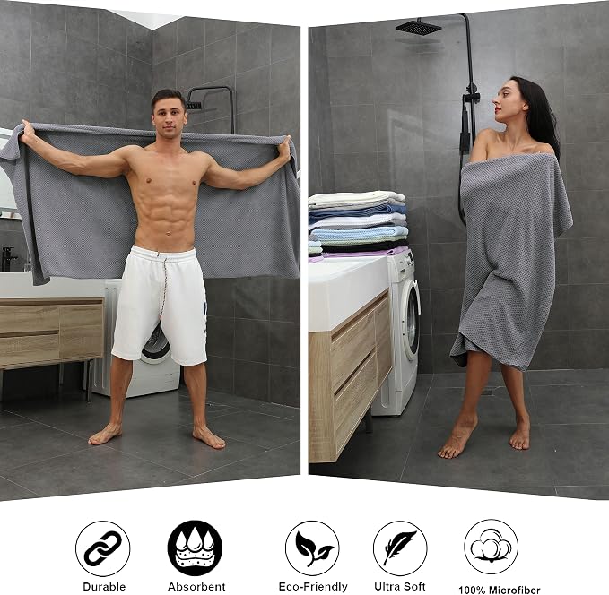 8-Piece Gray Bath Towel Set, 2 Extra Large Bath Towel Sheets, 2 Hand Towels and - Image 5