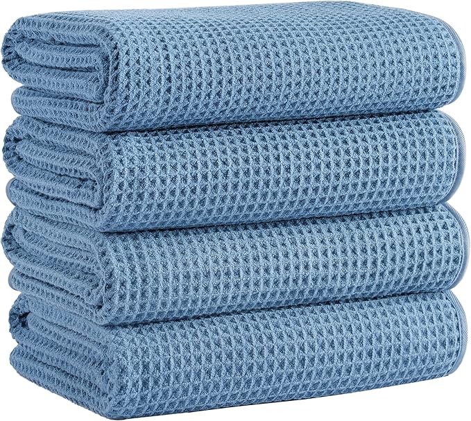 Microfiber Waffle Bath Towels, 4 Pieces, Fast Drying, Lint Free 430 GSM by Unknown