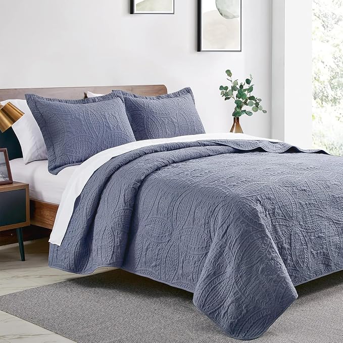 Love's cabin Oversized King Size Quilt Bedding Set Bluish Grey Bedspreads - Image 2