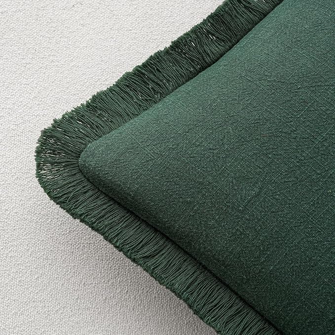 MIULEE Decorative Throw Pillow Covers Neutral Linen Fringe Throw Pillows Set of - Image 3